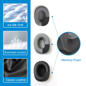 Blucalm protein leather earpad detail showing durable surface and long-lasting use