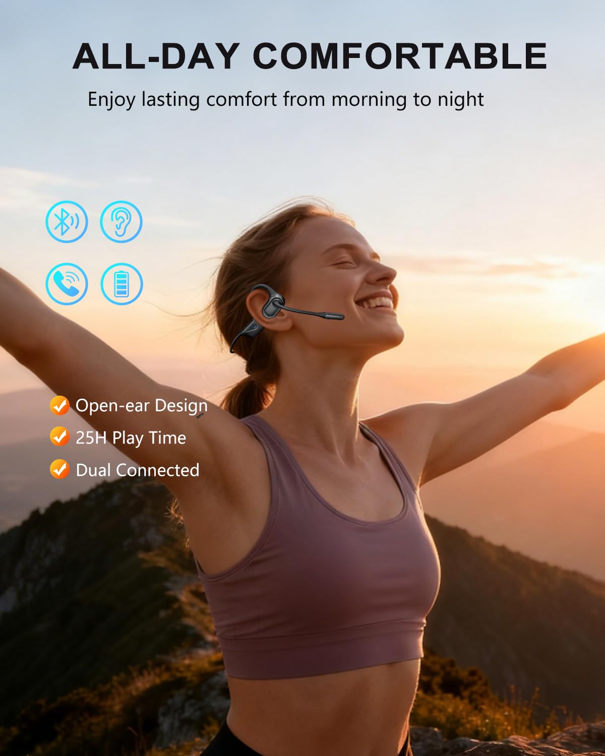 Blue Air open-ear headset ready for driving and commuting scenarios.
