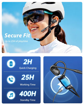 Blue Air open-ear headphones displaying 20-hour battery life for long sessions.