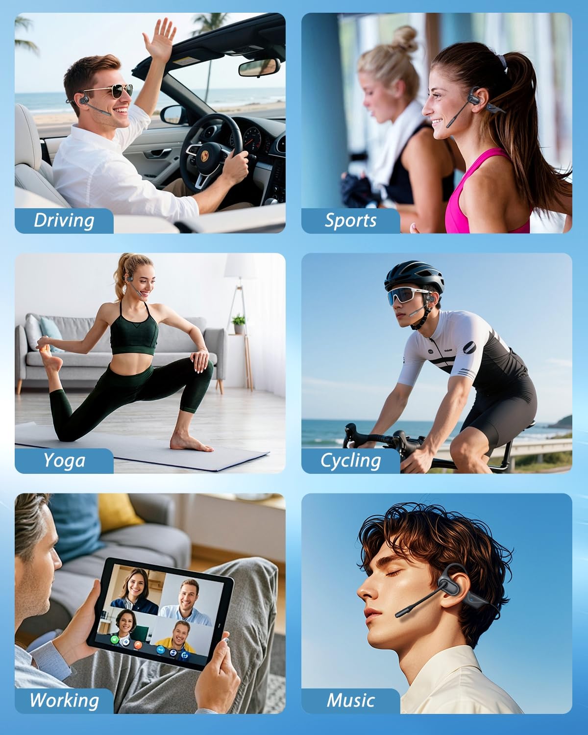 Blue Air sweatproof open-ear design suited for workouts and outdoor use.