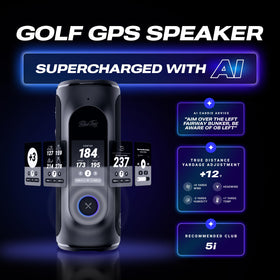 Blue Tees Golf Player+ driving distance readout helps refine your tee shots.
