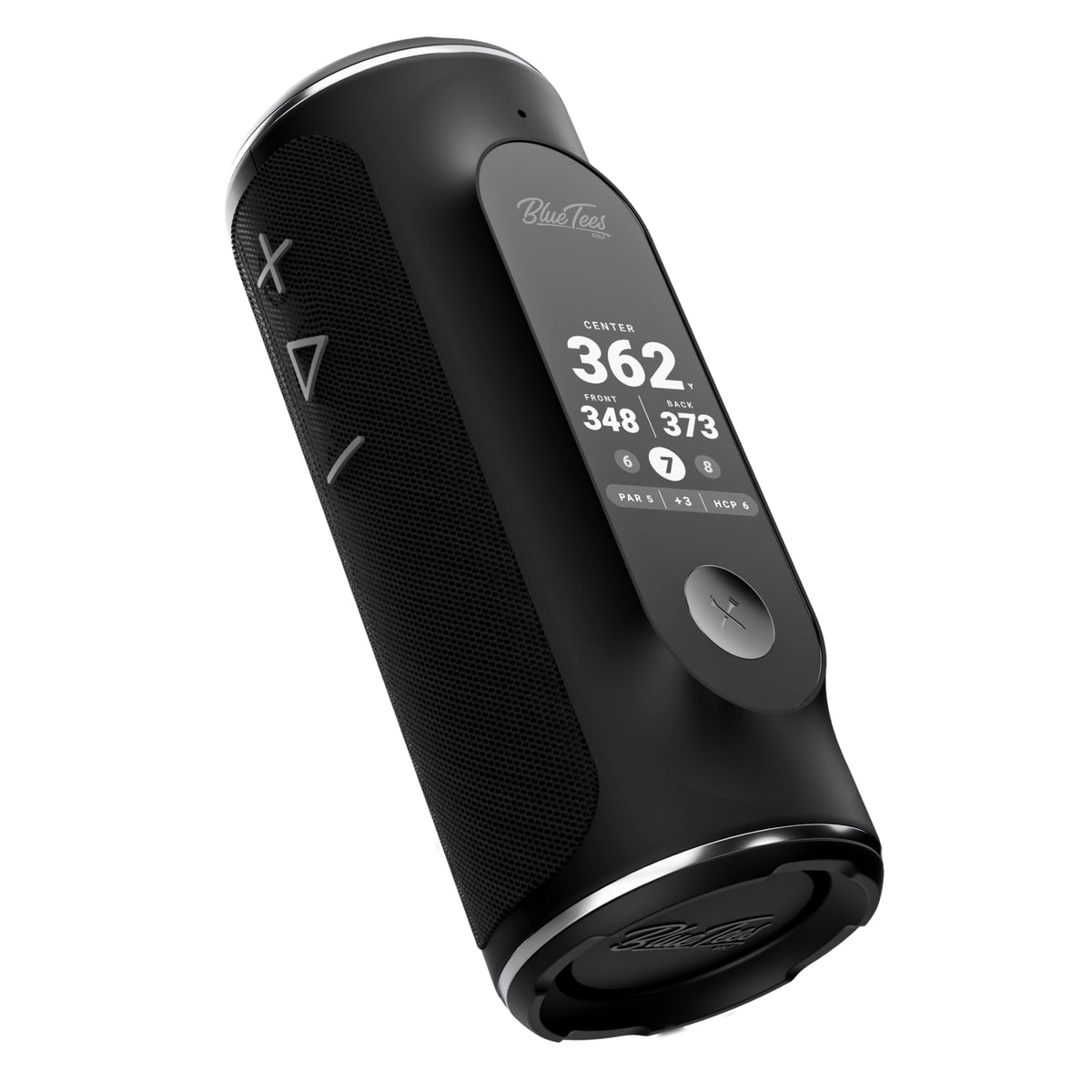 Blue Tees Golf Player+ touchscreen display enables quick yardage and course navigation.