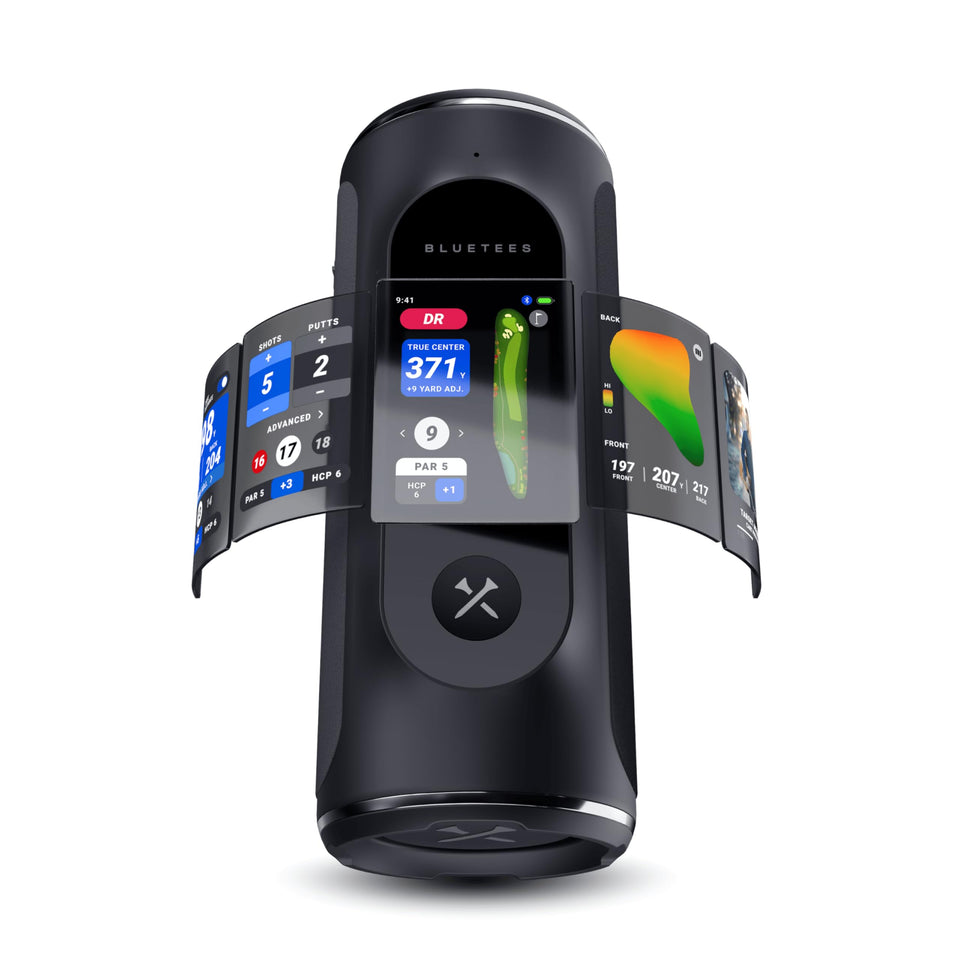 Blue Tees Golf Player Pro GPS Display delivers live yardages on a vivid touchscreen.