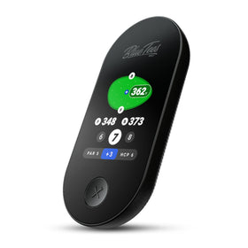 Blue Tees Golf Ringer magnetic GPS handheld displaying course map and yardages.