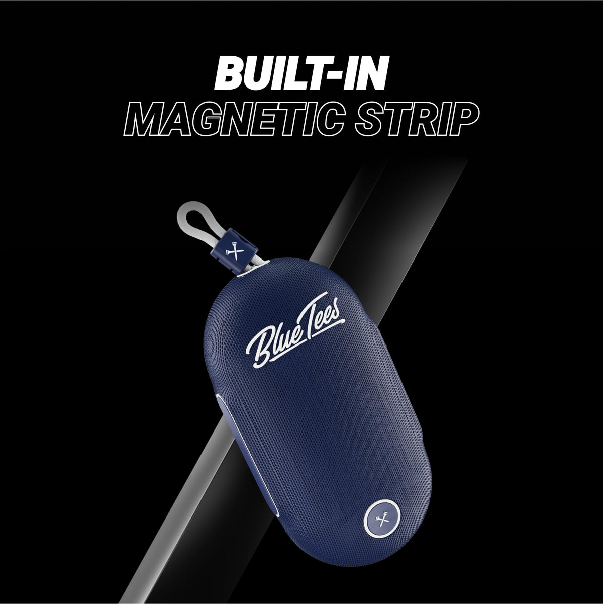 Blue Tees Player Go built-in magnet keeps it within reach on the cart.