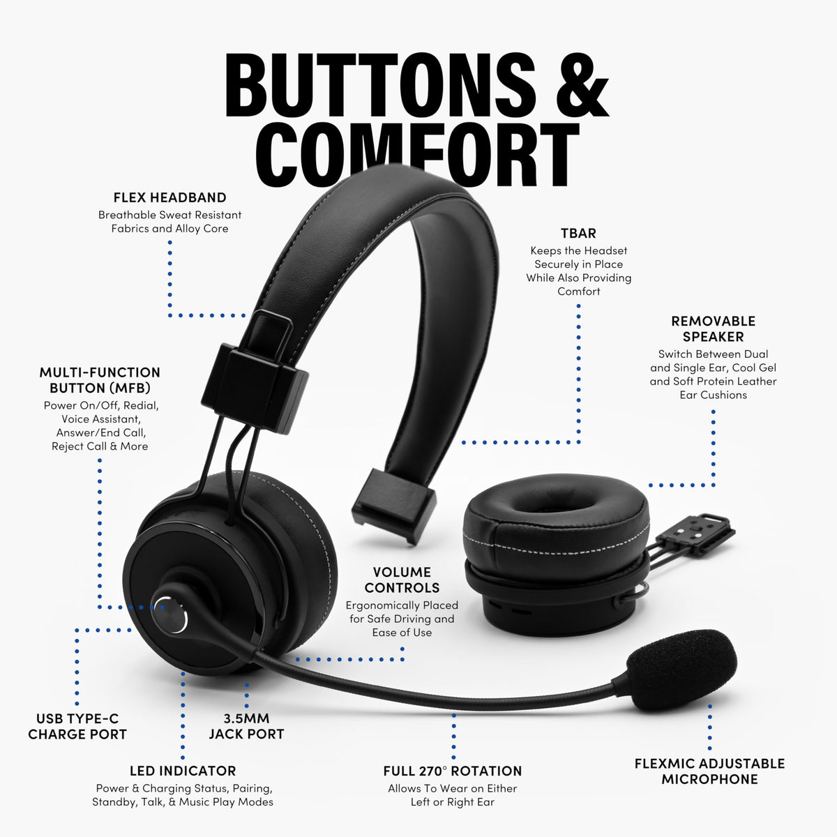 Blue Tiger Premium Elite single-ear headset worn for mobility