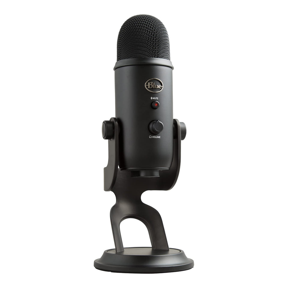 Blue Yeti Blackout Edition renewed front view for studio-grade recording