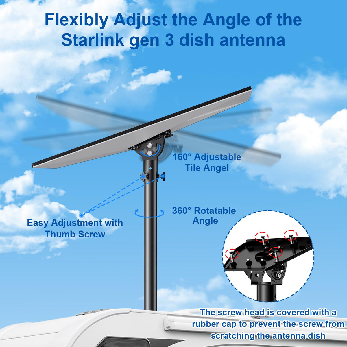 Bluedery Gen 3 pole mount showing 360° rotation for flexible positioning