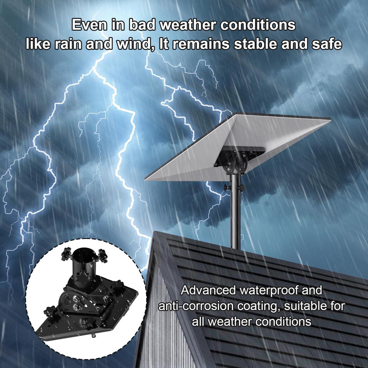 Bluedery weatherproof black coating protecting the mount from elements