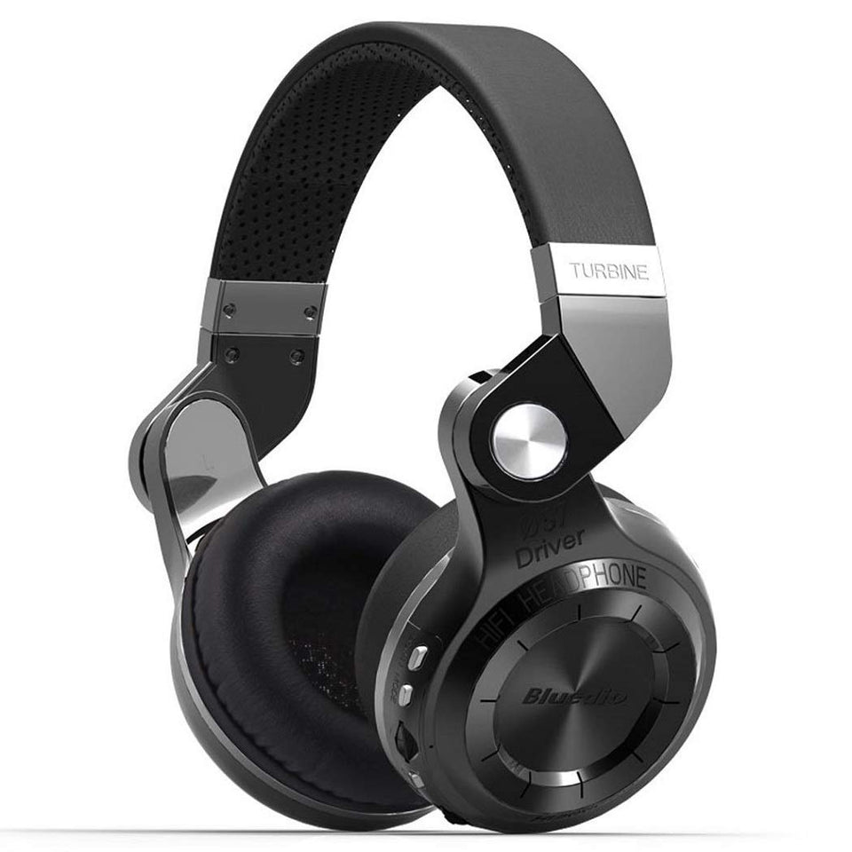 Bluedio T2 Plus front view showing ear cups and headband, highlights robust build and comfort