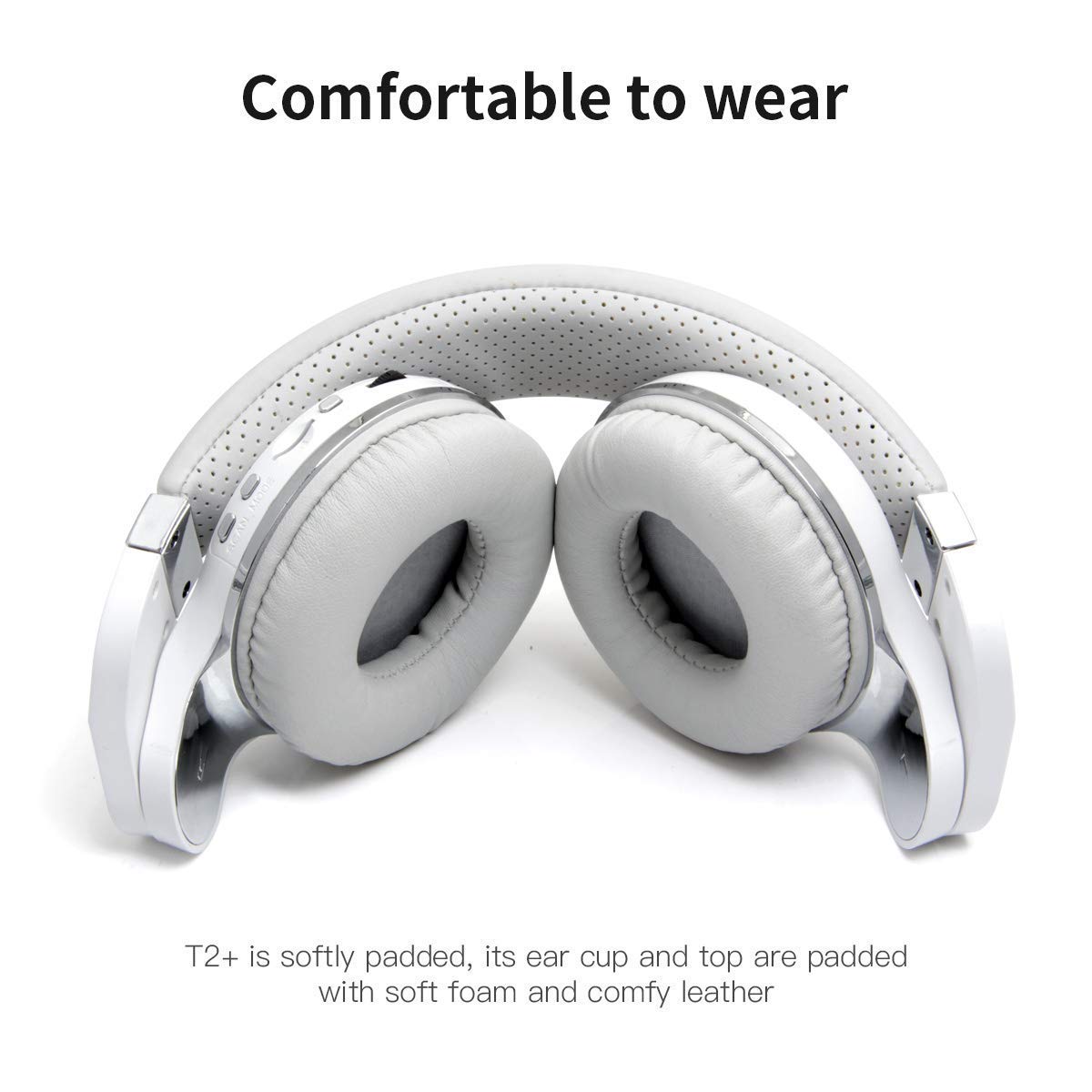 Person wearing Bluedio T2 Plus in white during commuting for hands-free use