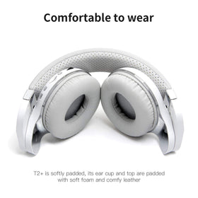 Person wearing Bluedio T2 Plus in white during commuting for hands-free use