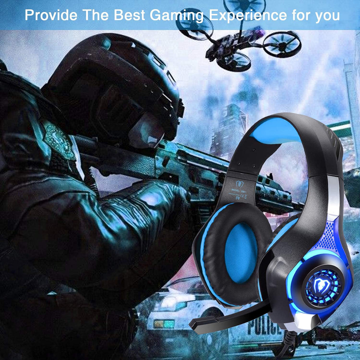 BlueFire headset worn during a console and PC setup.