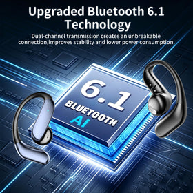bluemaison AI translation earbuds clip-on design close-up, semi-open ear for all-day comfort
