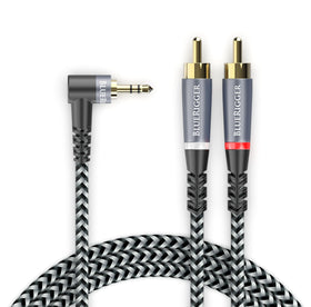 BlueRigger braided 3.5mm to 2RCA cable for durable long-distance audio connections.