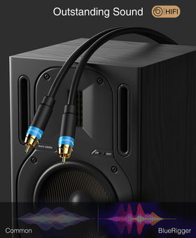 BlueRigger gold-plated RCA connector closeup for reliable conductivity