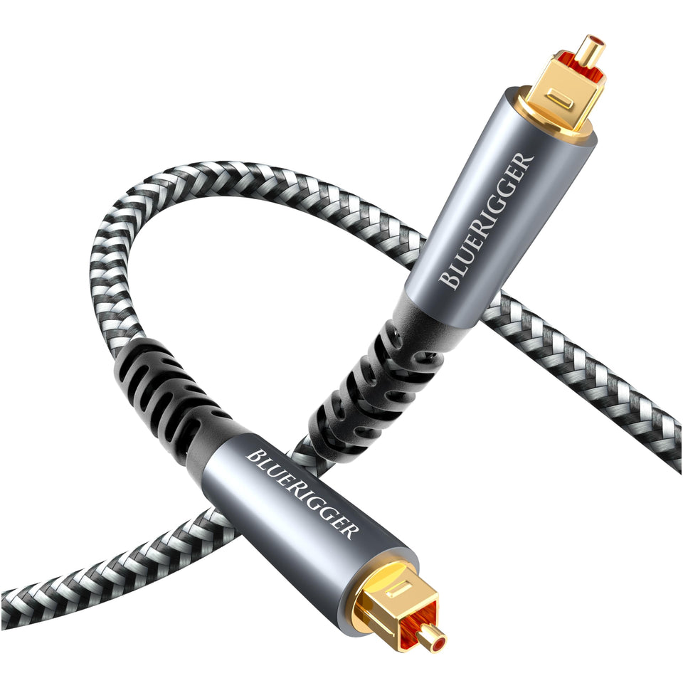 BlueRigger 10ft digital optical cable connects TV to a soundbar for immersive audio.