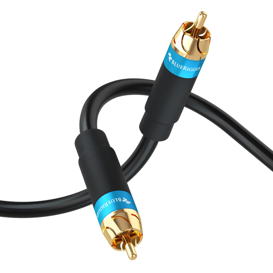 BlueRigger front view of gold-plated RCA connectors showing secure fit and durability