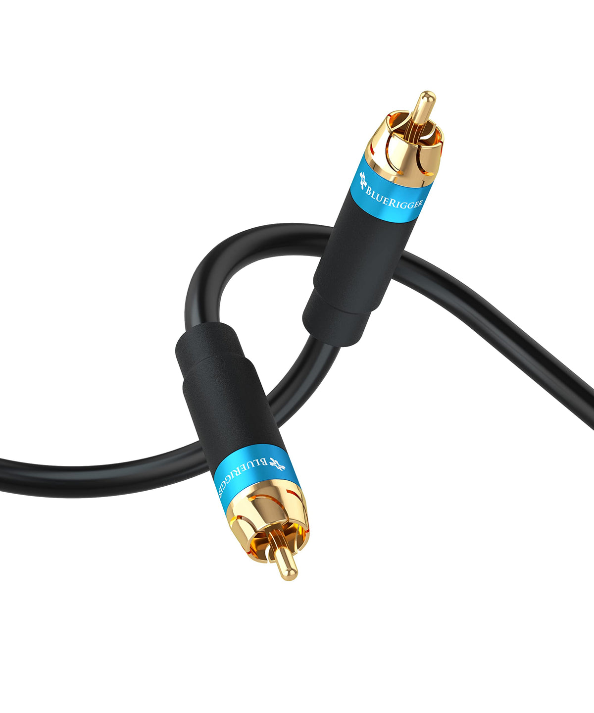 BlueRigger front view showing gold-plated RCA connectors for reliable contact