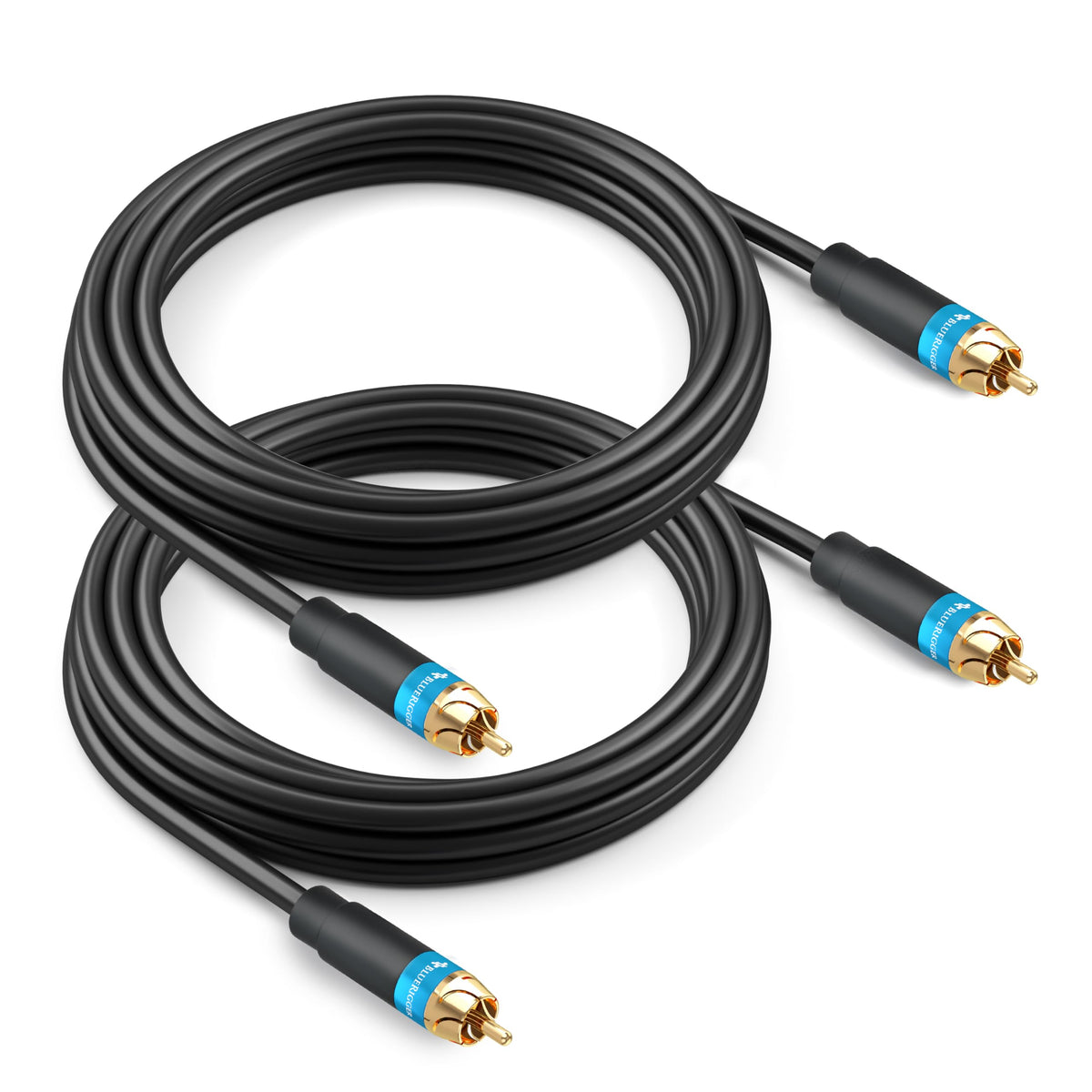 BlueRigger front packaging showing 15ft dual-shielded RCA cables for dependable connections