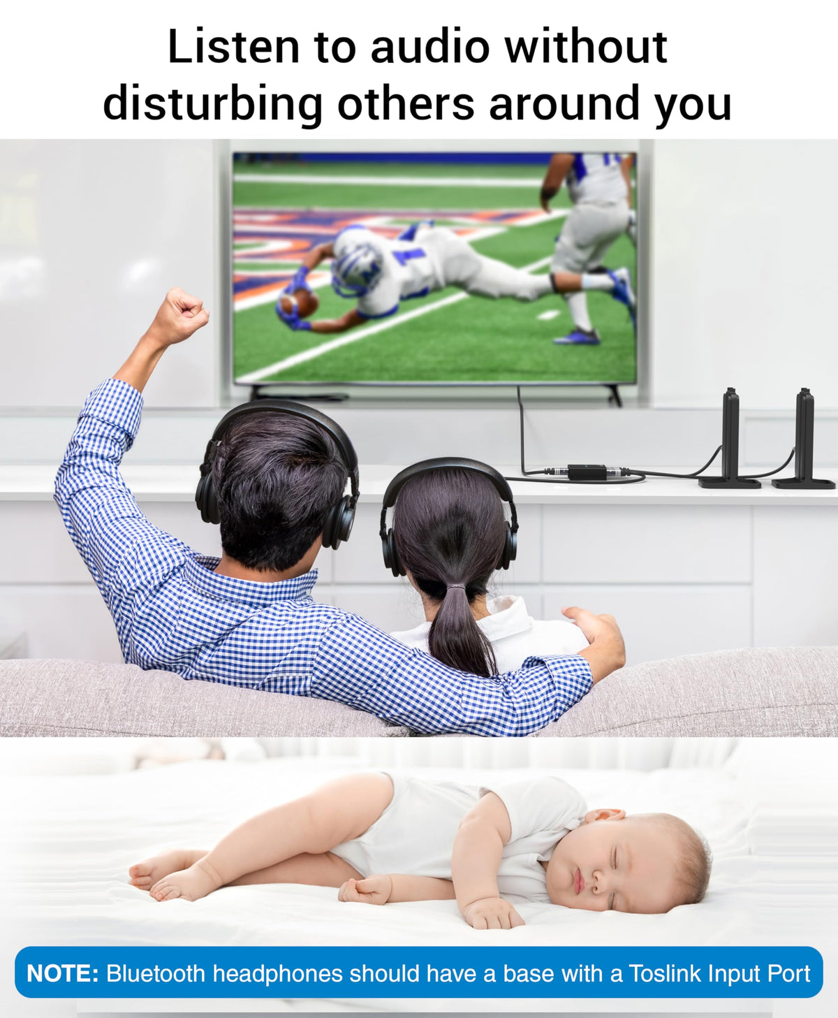 BlueRigger next to TV remote to show compact size and space-saving benefit