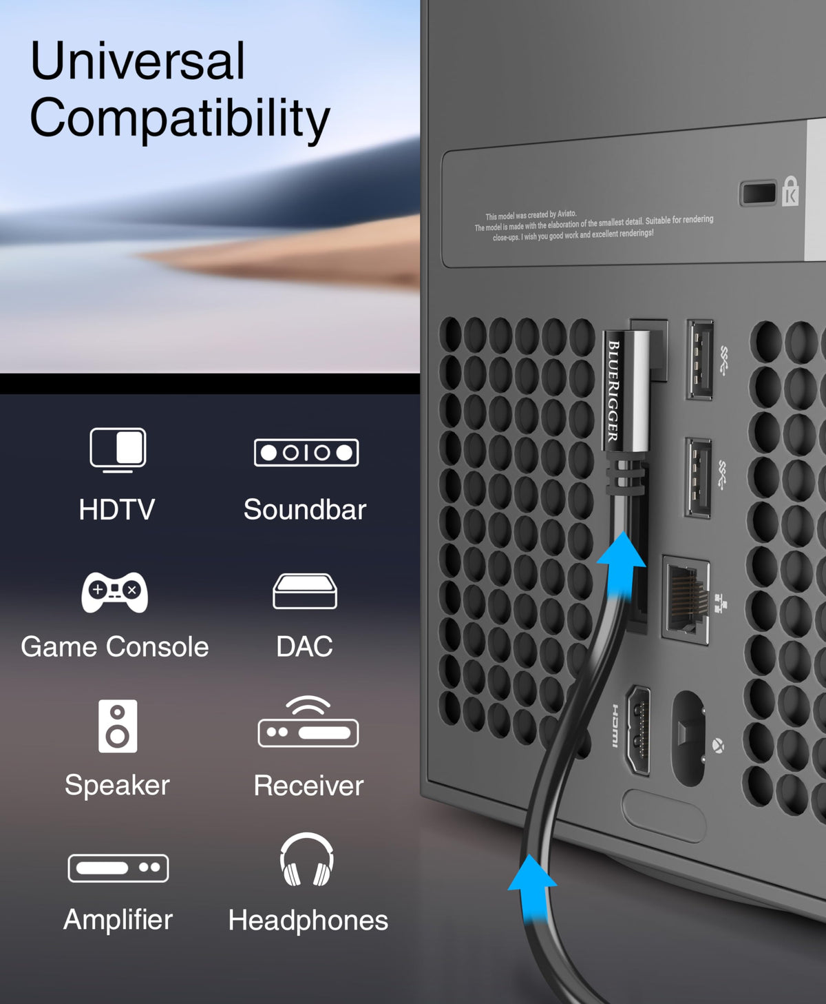 BlueRigger 6ft Toslink cable delivers clear digital audio signals.
