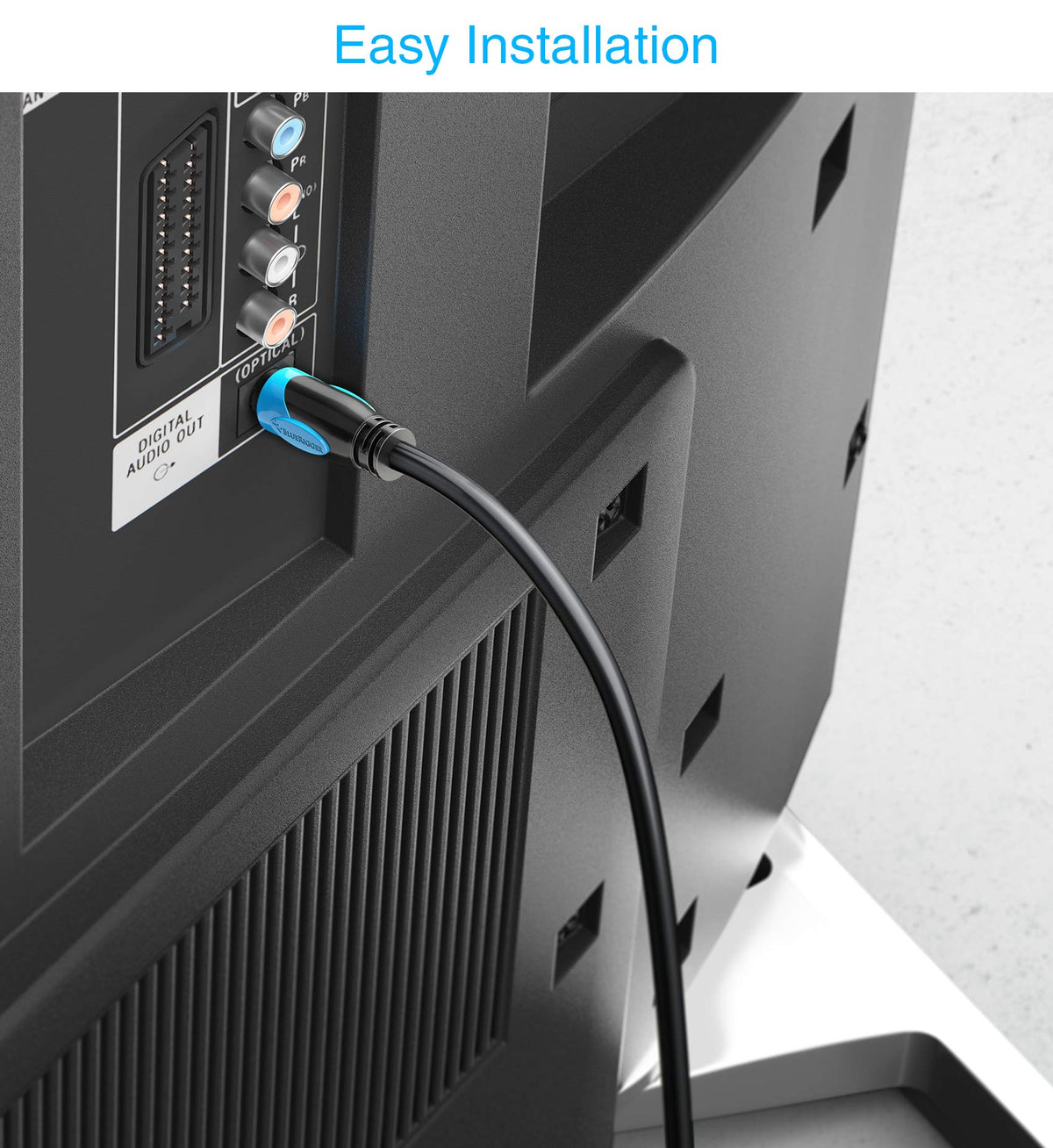 BlueRigger Toslink cable with universal compatibility across devices.