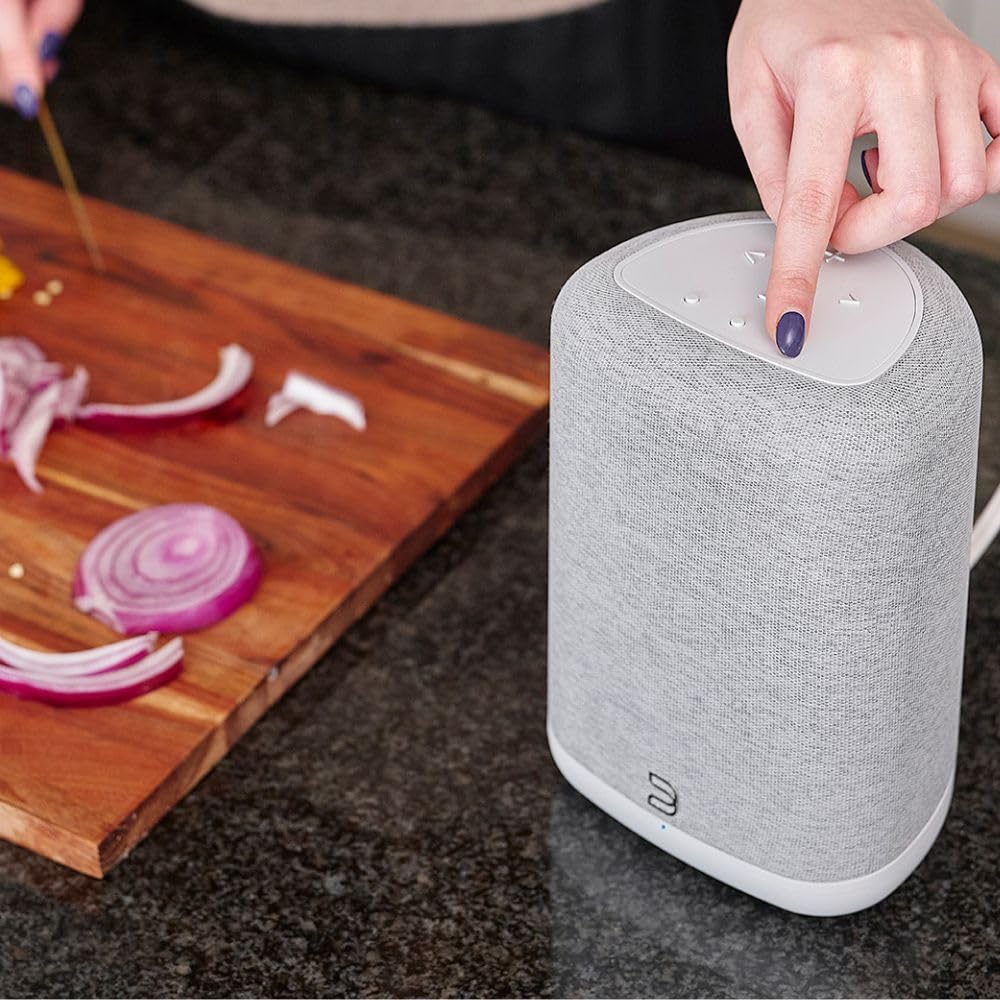 Bluesound Pulse Flex white pebble finish enhances decor while delivering Hi-Res audio.