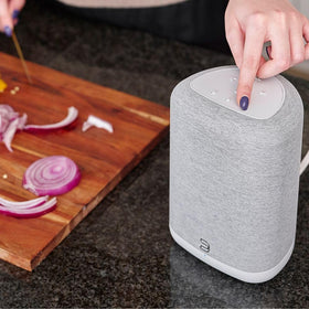 Bluesound Pulse Flex white pebble finish enhances decor while delivering Hi-Res audio.