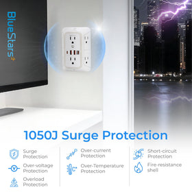 BlueStars power strip cord and plug shown to indicate 13A, 1875W capacity
