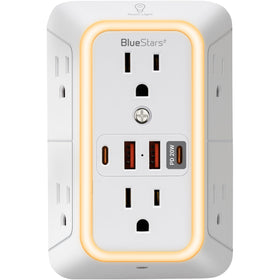 BlueStars front view showing all six outlets and four USB ports for versatile charging