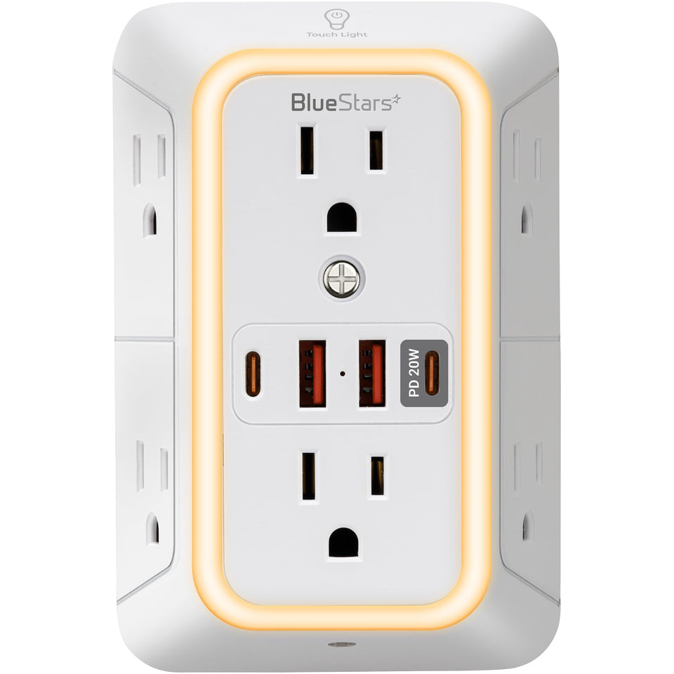 BlueStars front view showing all six outlets and four USB ports for versatile charging