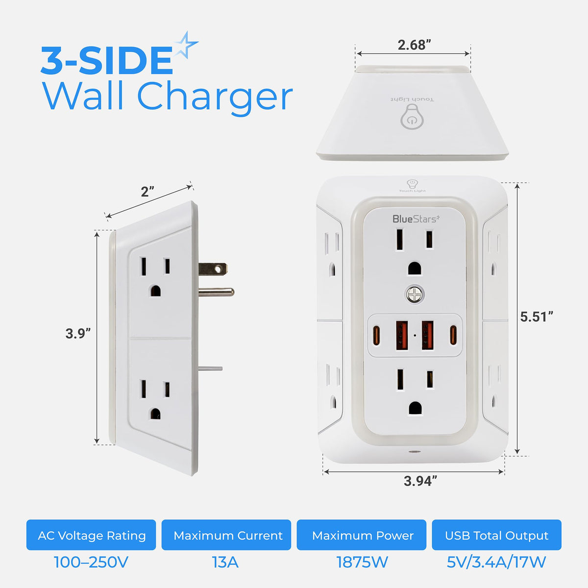 BlueStars three-sided night light glowing softly to improve visibility