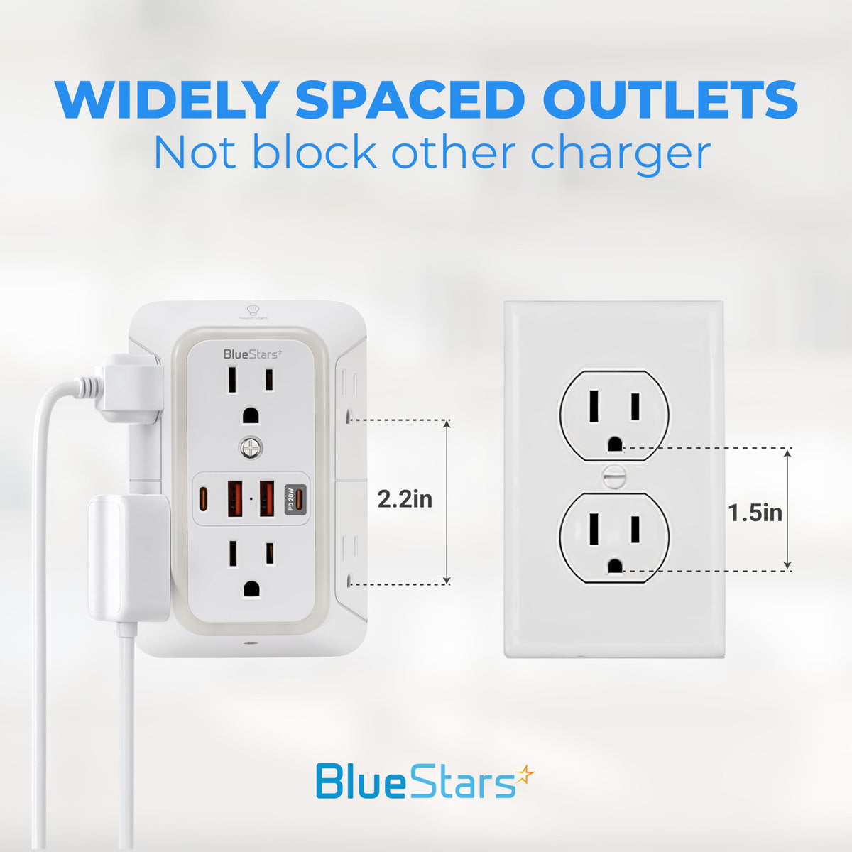 BlueStars compact unit in a cruise stateroom powering multiple travel devices