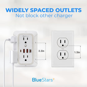 BlueStars compact unit in a cruise stateroom powering multiple travel devices