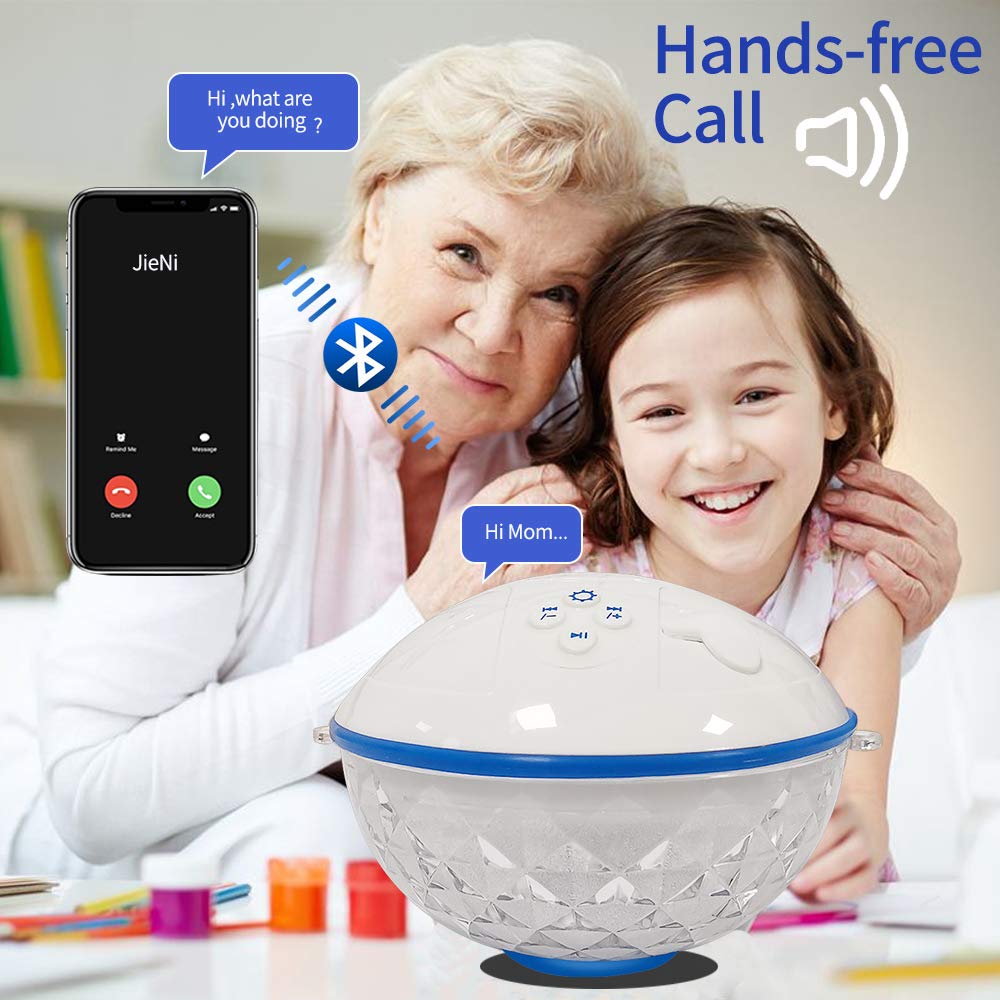 Blufree floating speaker with built-in mic for hands-free calls.