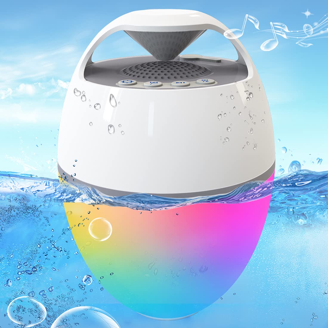 Blufree speaker front view showing control buttons and compact design benefit portability