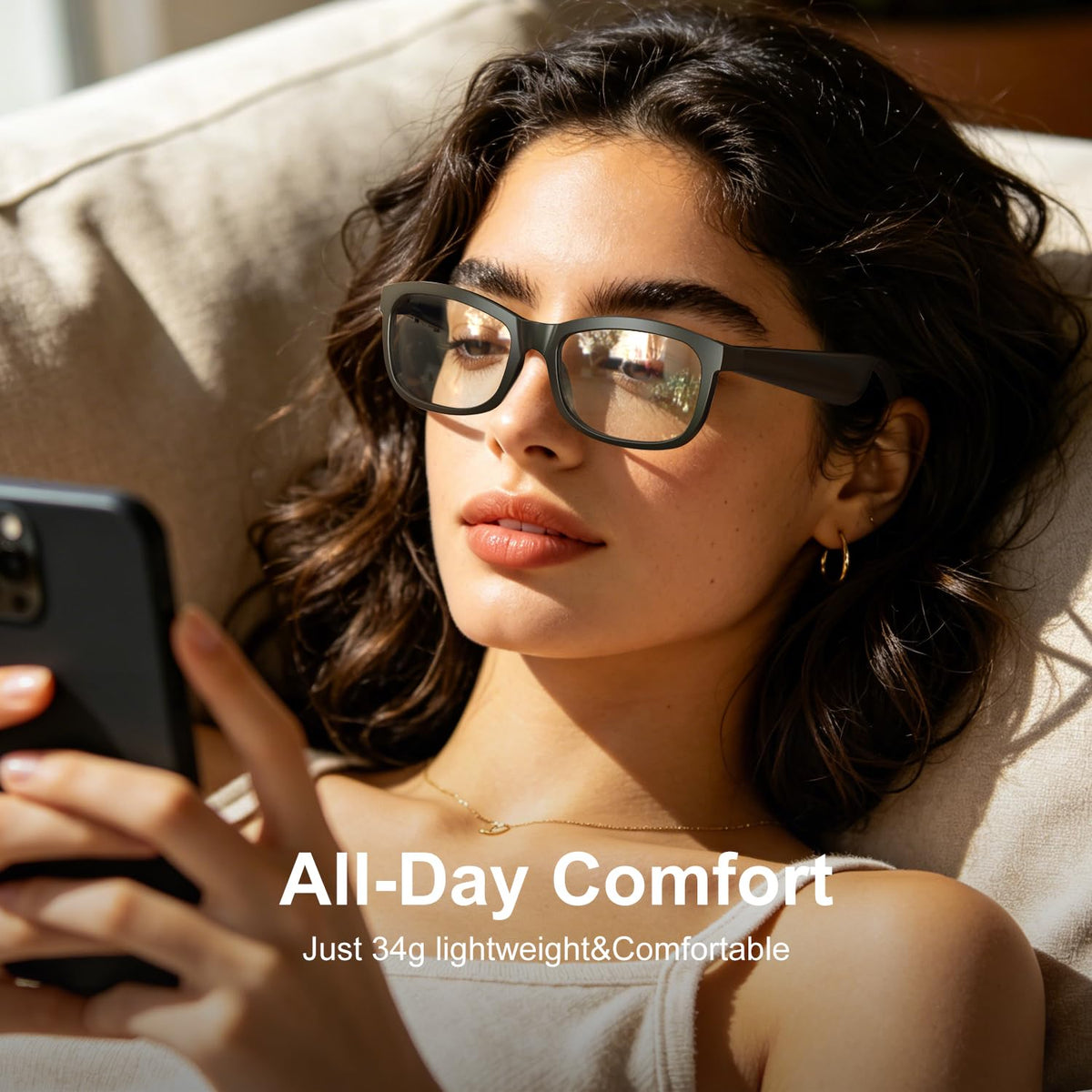 Dual-mic noise reduction enhances voice pickup on BluKaSa glasses.