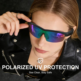 BluKaSa polarized lens closeup demonstrating glare reduction and UV400 protection