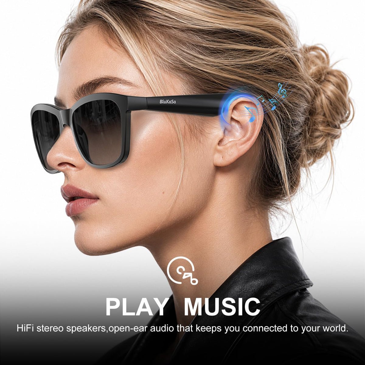 BluKaSa Smart Glasses hands-free calling with one-button control.