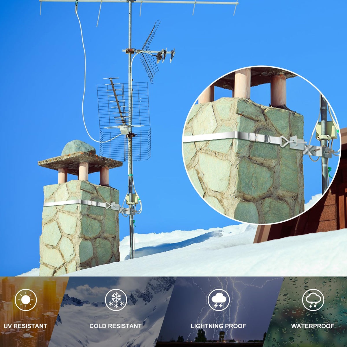 Blulu chimney attachment system fits up to 12 feet diameter chimneys