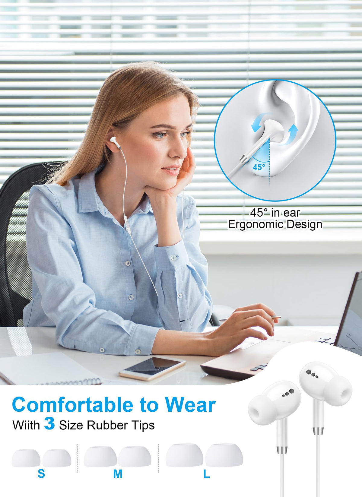 BLXSounds USB-C headphones in-ear fit provides snug seal and immersive listening.