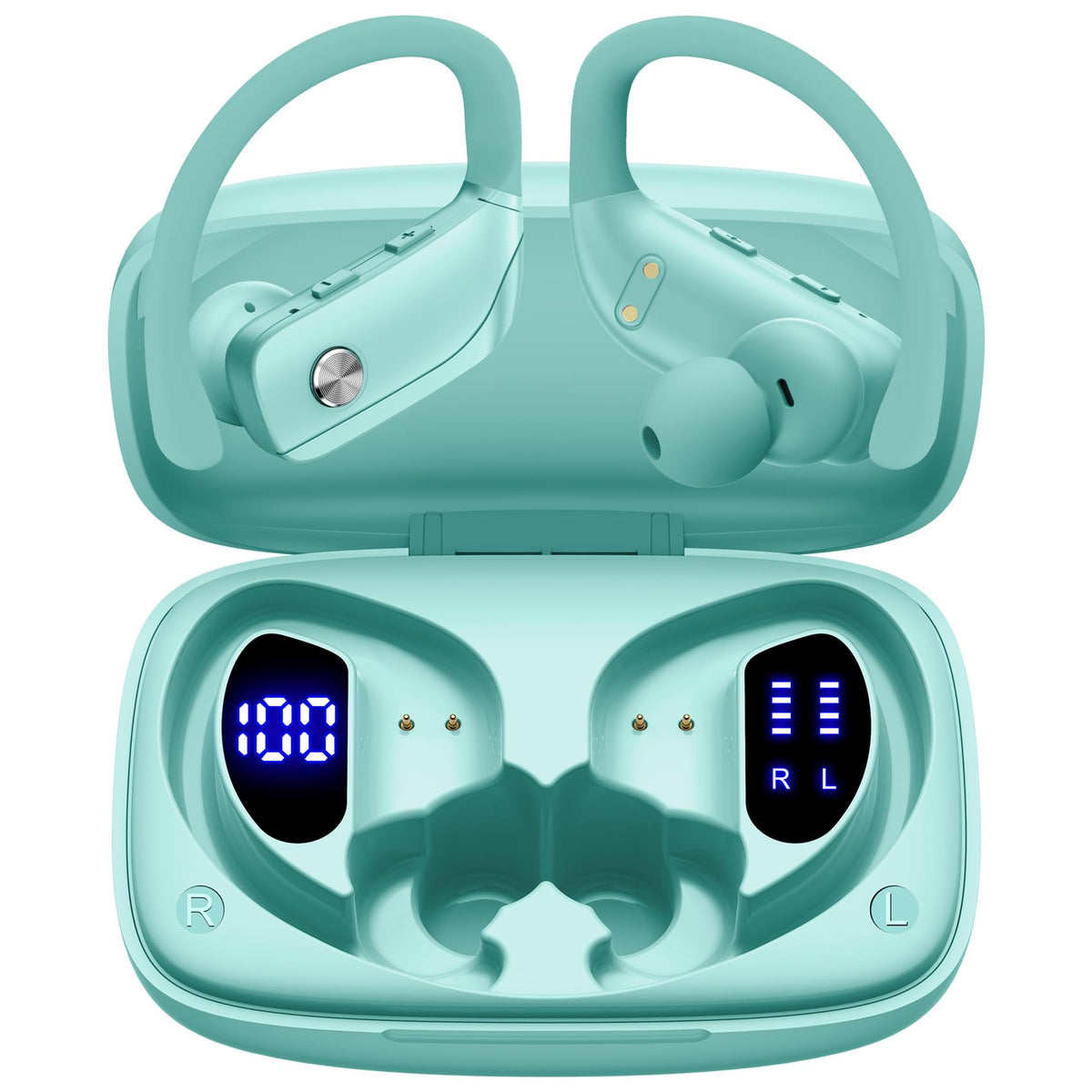 bmani front packaging mint green showing earbuds and case, clear product benefit
