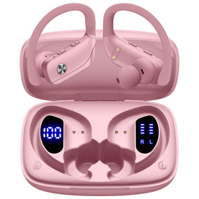 bmani front view pink case and earbuds showing sleek design and portability