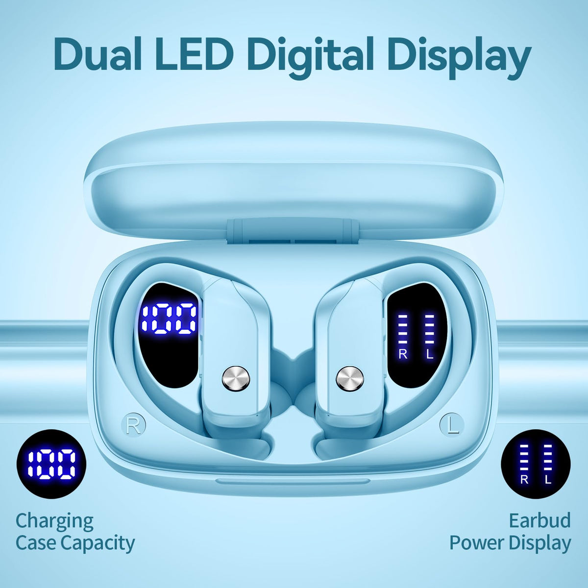 bmani LED display charging case close-up shows remaining battery