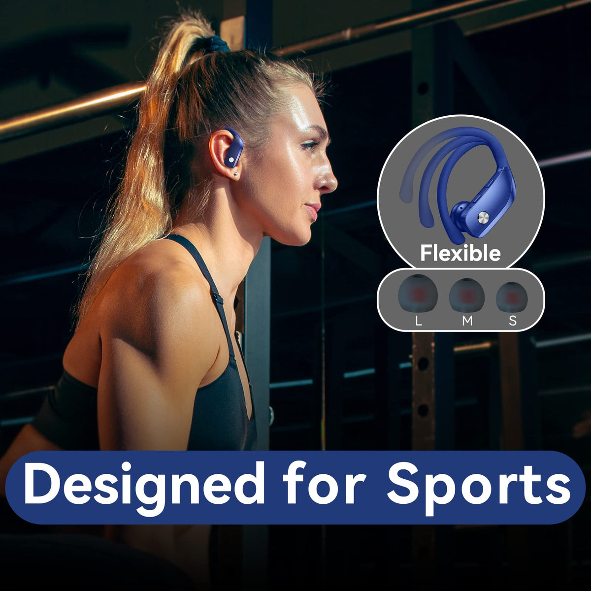 bmani earbuds worn by runner showing stable fit and wireless freedom during exercise