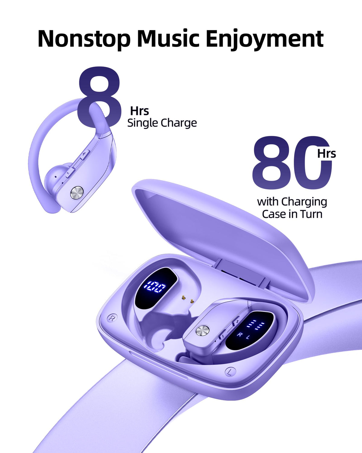 bmanl charging case open with LED display showing battery levels for convenient monitoring