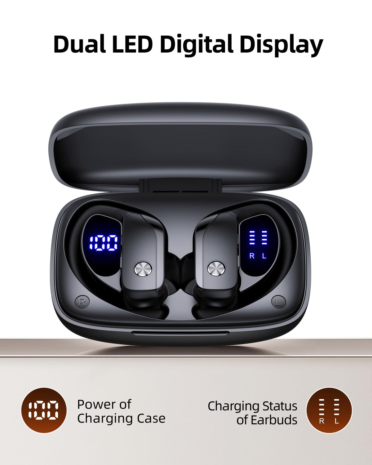 bmanl charging case LED display showing battery levels for easy monitoring