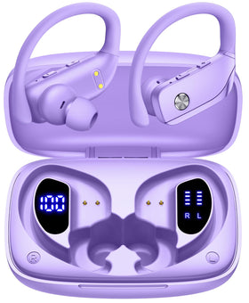 bmanl front packaging view showing purple earbuds and compact case for clear product presentation