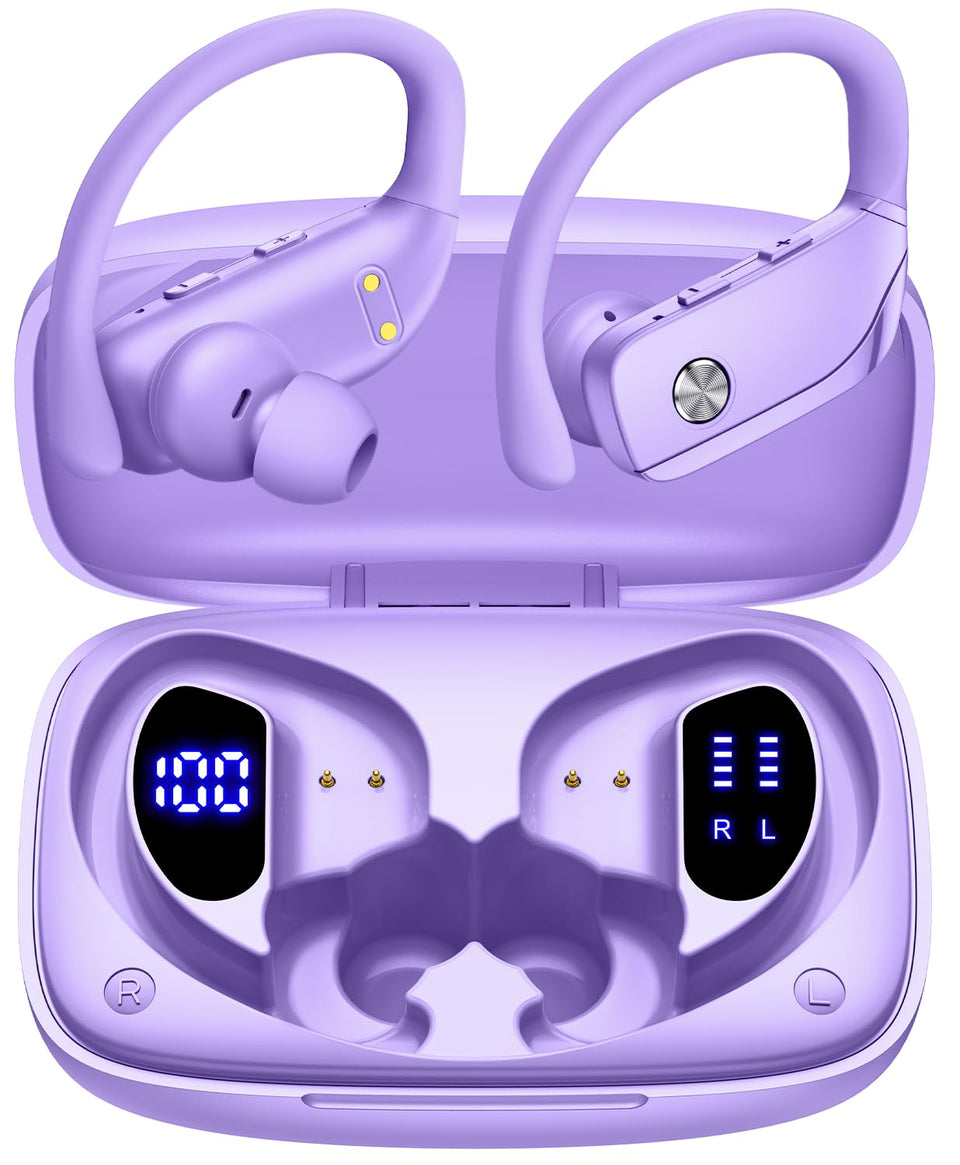 bmanl front packaging view showing purple earbuds and compact case for clear product presentation